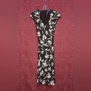 RALPH LAUREN PURPLE LABEL Brown Floral Jaela Sheat V-Neck Cap Sleeve Dress Sz 2